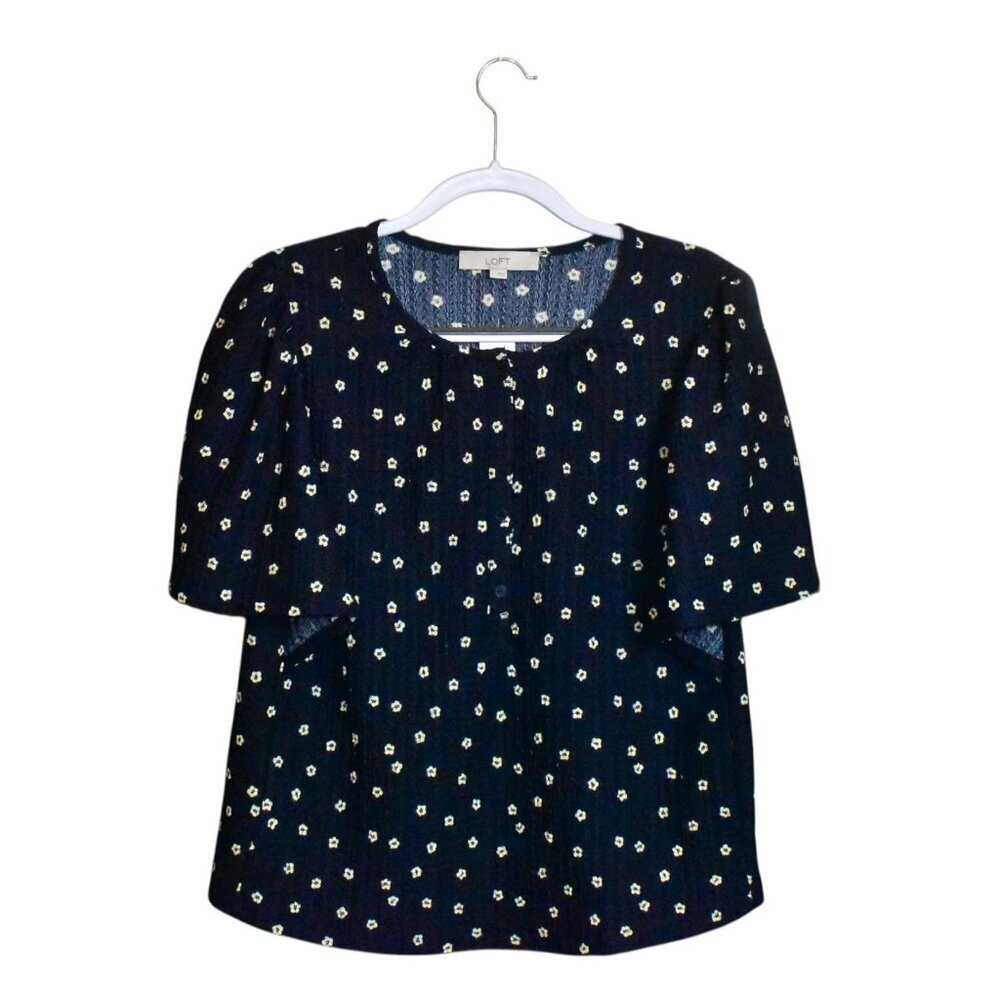 Loft Flutter Short Sleeve Henley Pullover Top Size L